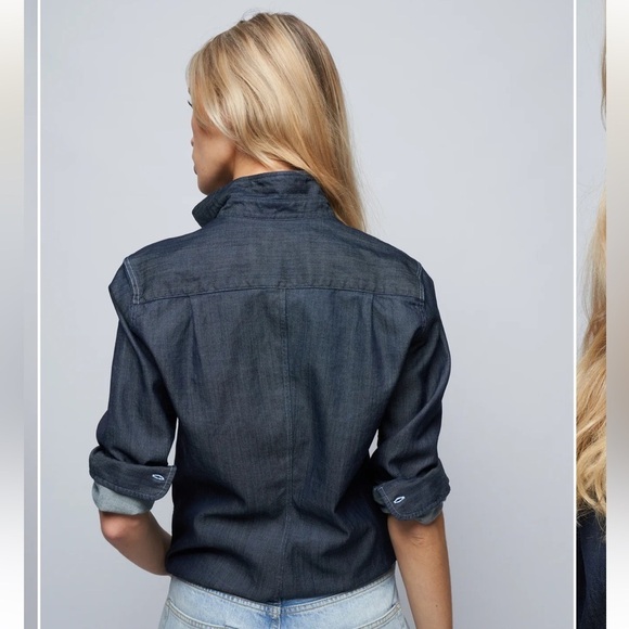 FRANK & EILEEN Barry Woven Button Up Long Sleeve Denim Top Raw Rinse Denim - Picture 5 of 12